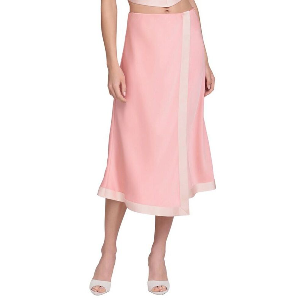 Avec Les Filles Womens  Asymmetrical Faux Wrap Midi Skirt